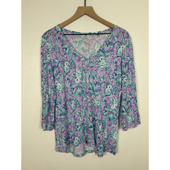 Lilly Pulitzer 2 Piece Long Sleeve Knit Pajama Lounge Set Purple Green Medium - Picture 4 of 8